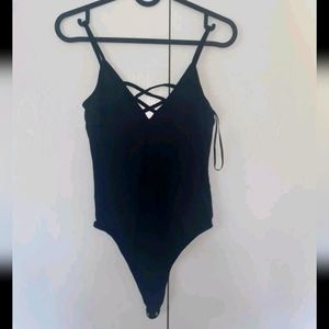 Black criss cross front bodysuit